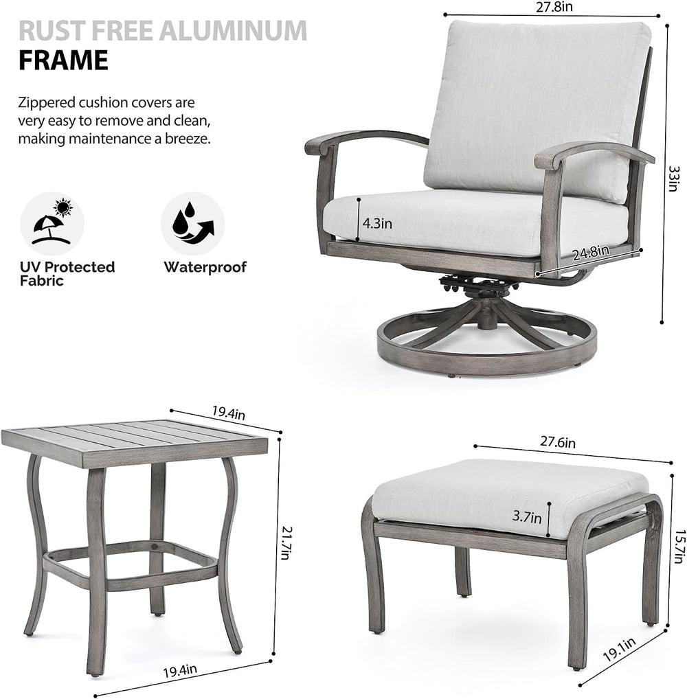 HAPPATIO 5 Piece Aluminum Outdoor Patio Furniture Set, Swivel Rocker Patio Ch...
