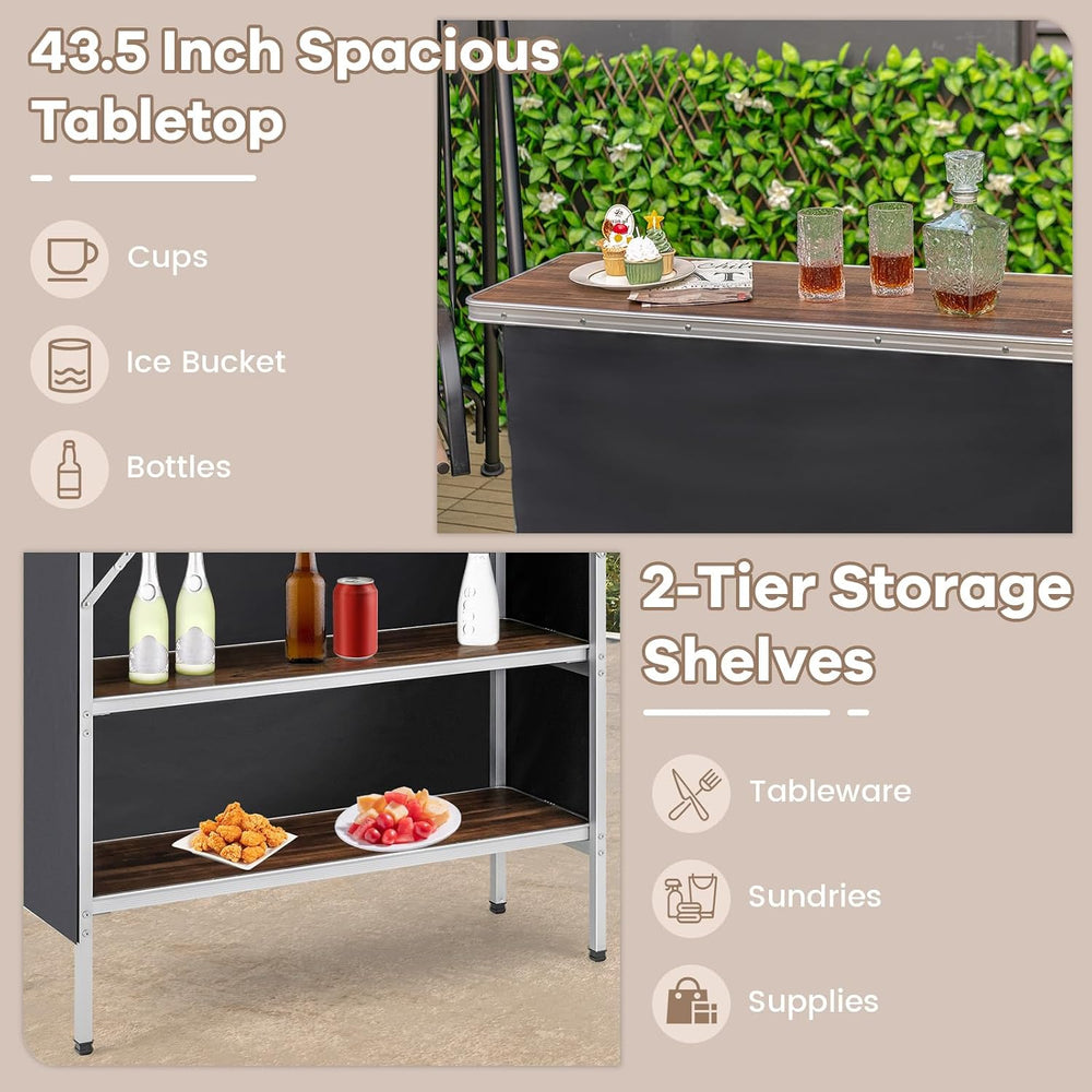 COSTWAY Portable Bar Table for Events, 43.5” x 15” x 34.5”(2, Brown)