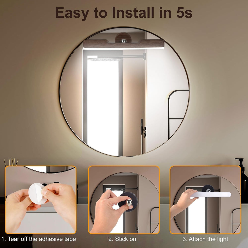 Benreom 2 Pack Rechargeable Vanity Lights for Mirror, Dark Wood