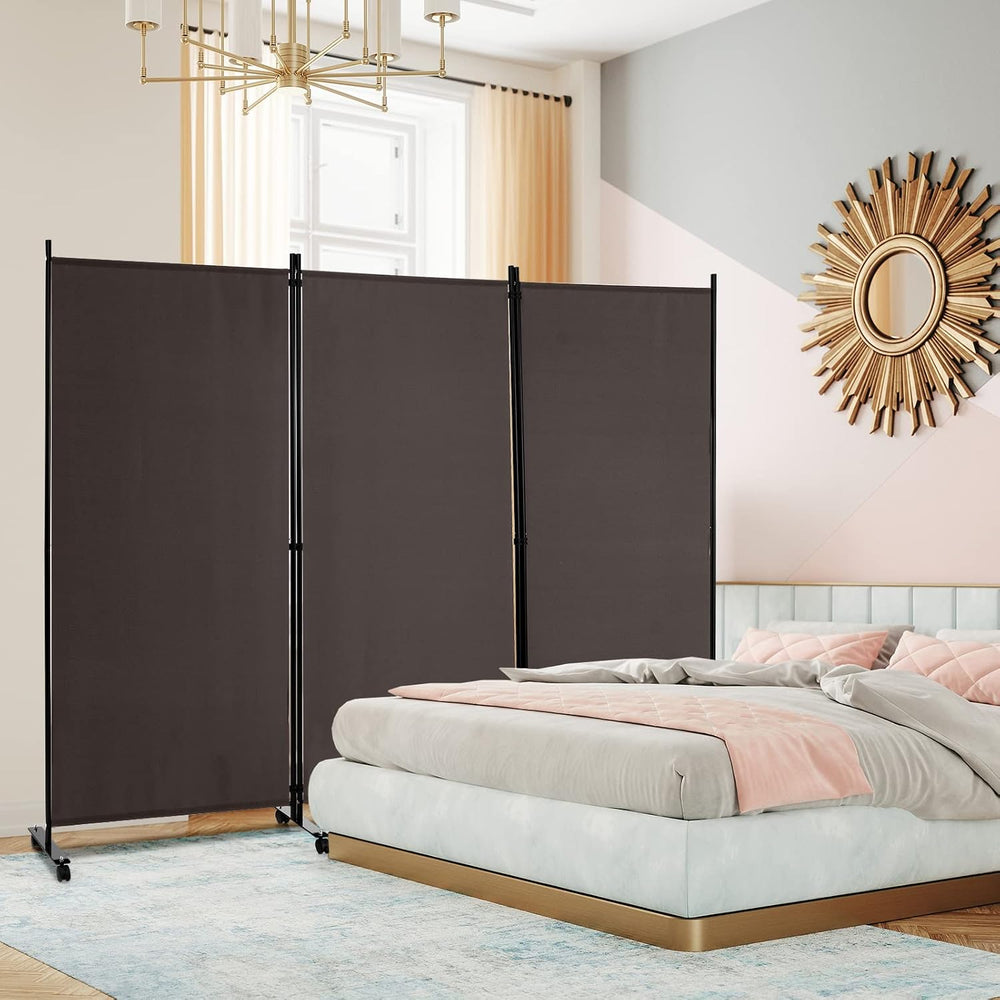 Giantex 3 Panel Folding Room Divider with Wheels, 103" x 71", Brown