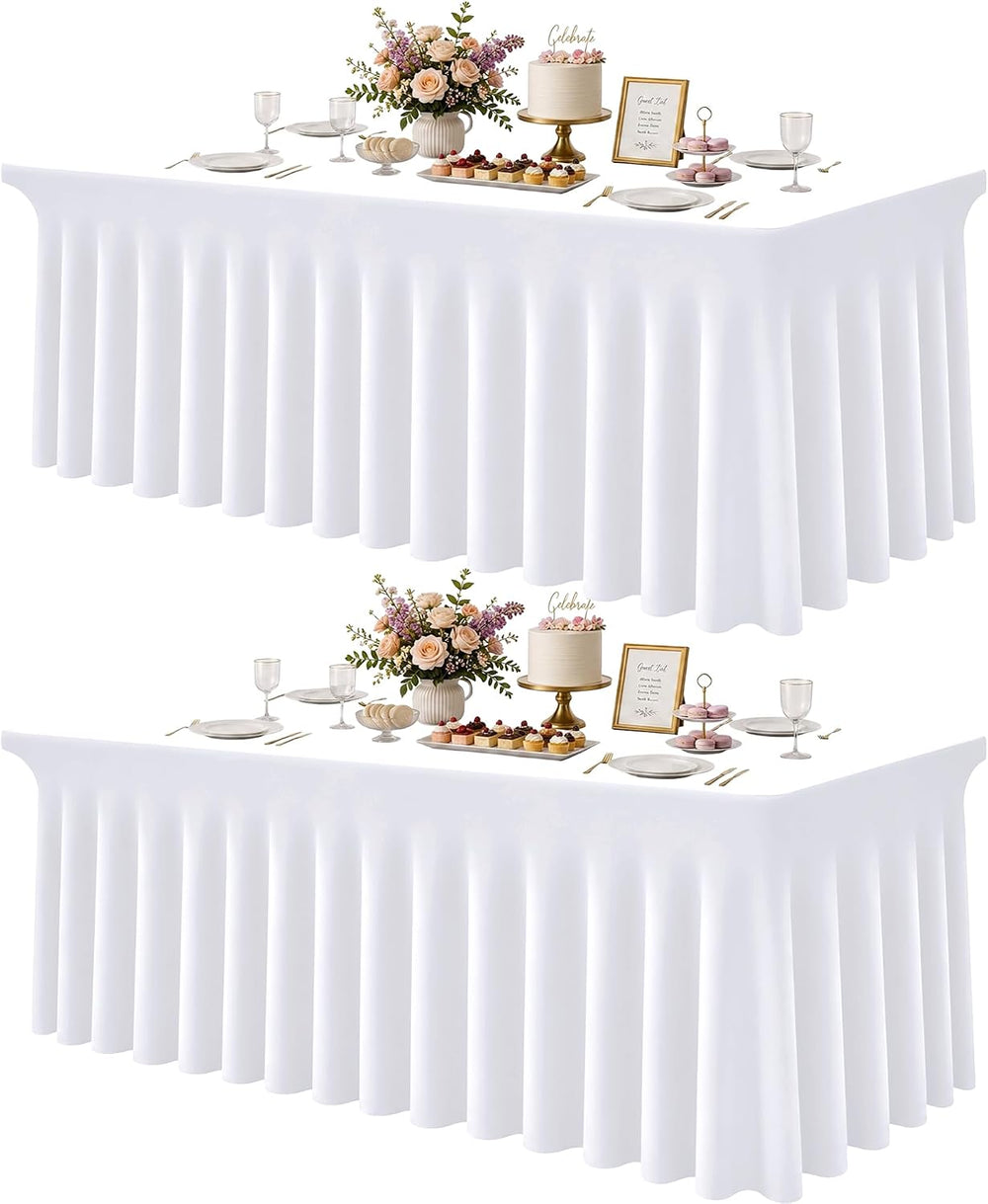 White Spandex Table Cloths for 6 Foot Rectangle Tables 2 Packs