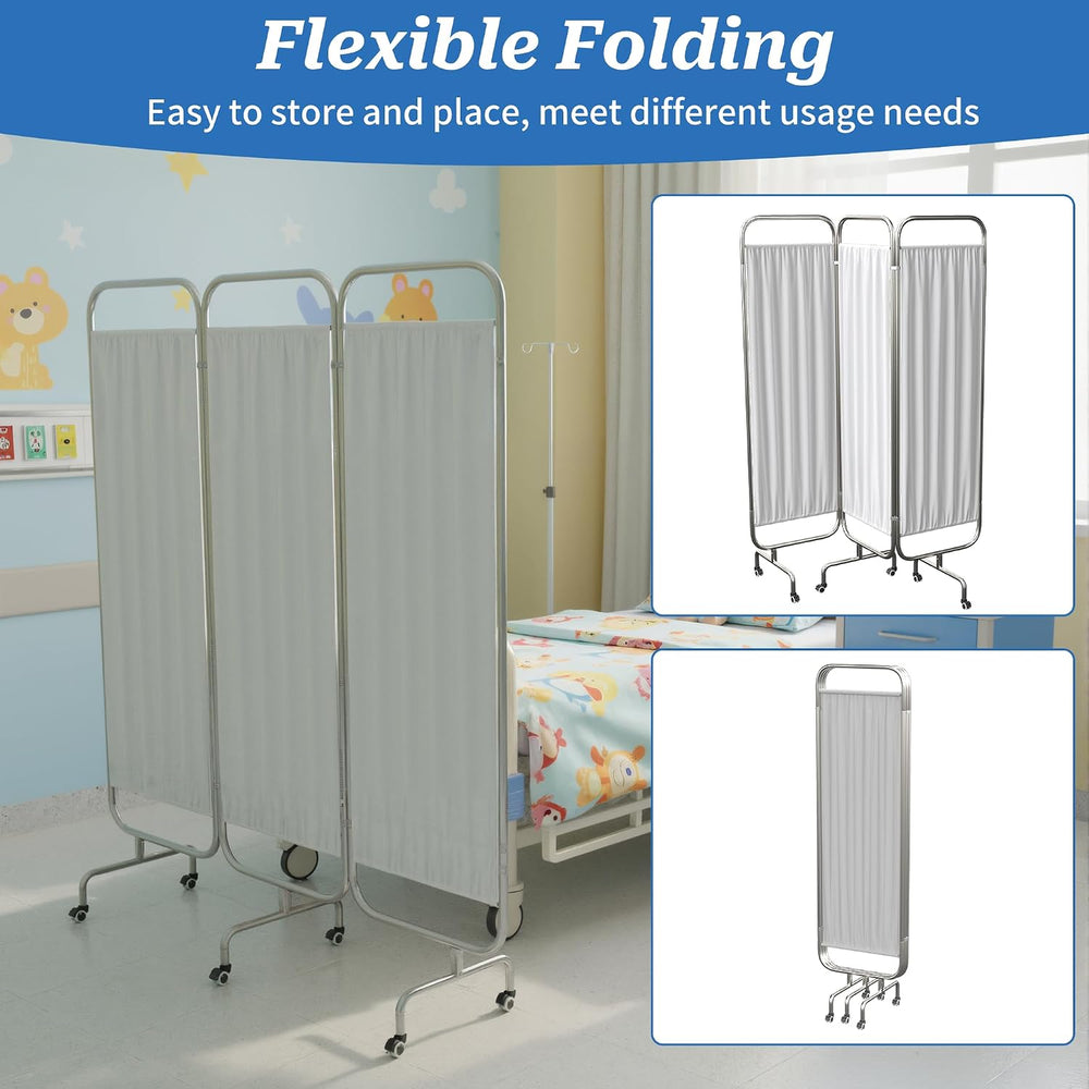 3-Panel Medical Privacy Screen on Wheels, Portable Medical Screen