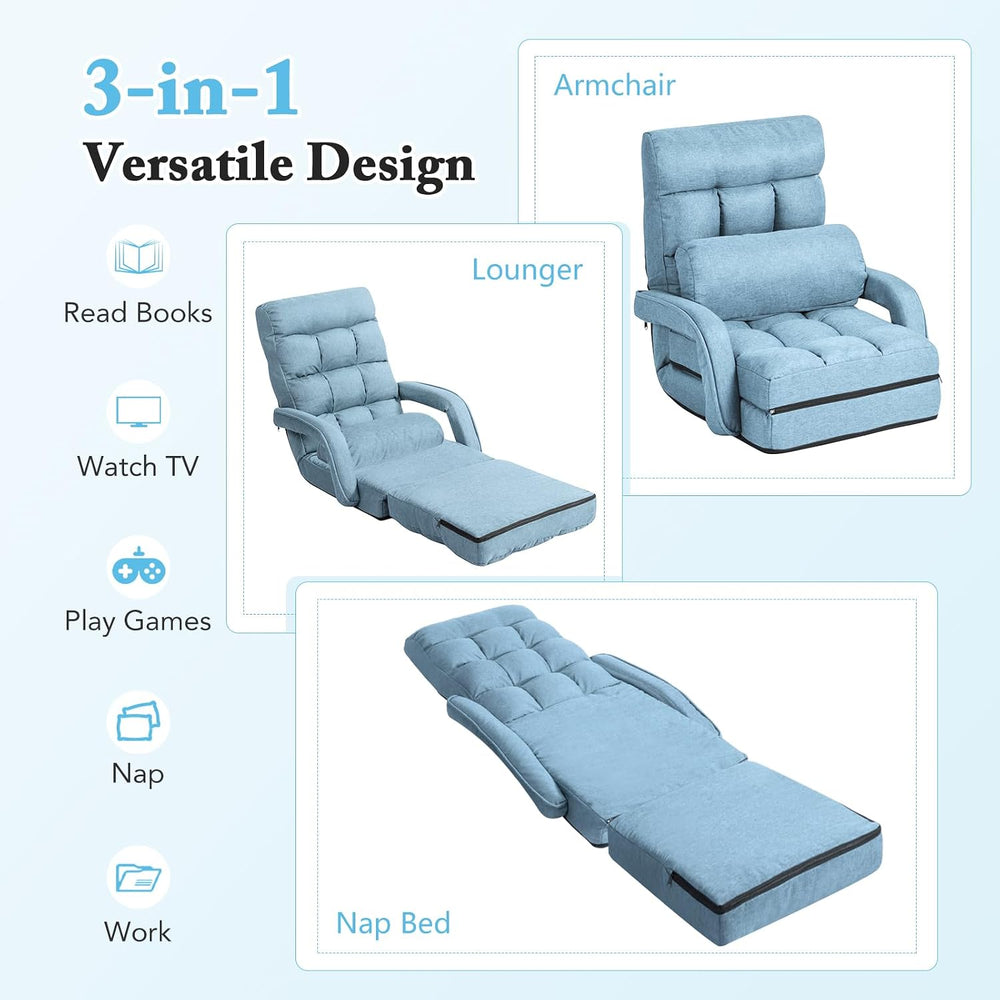KOMFOTT Foldable Floor Lazy Sofa Chair, Indoor Chaise Lounge Chair with 6 Pos...