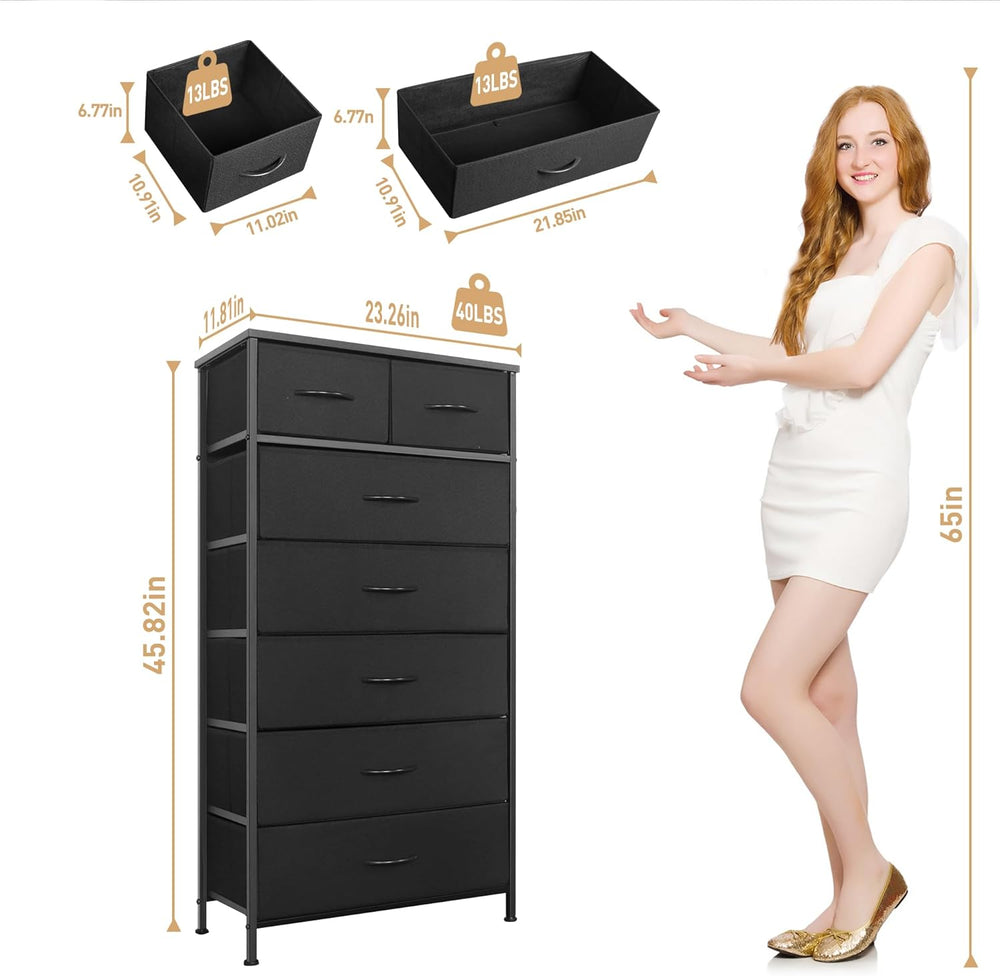 Mifuro Tall Dresser for Bedroom, Vertical Storage Organizer Tower with 7 Draw...