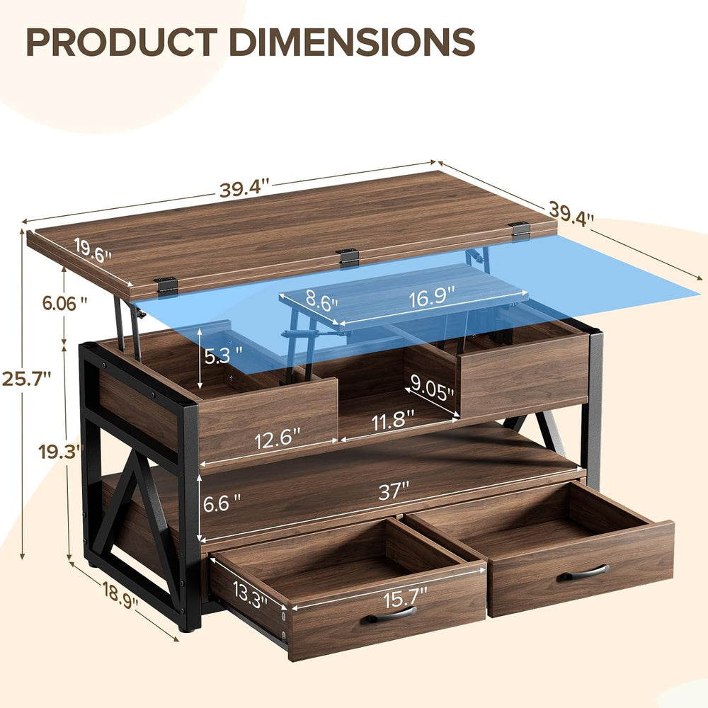 Memobarco 40" Lift Top Coffee Table with Storage,Walnut