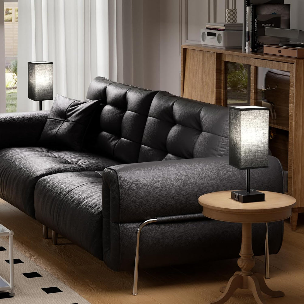 Set of 2 Black Table Lamp for Bedroom - Dimmable Touch, USB C+A, AC Outlet