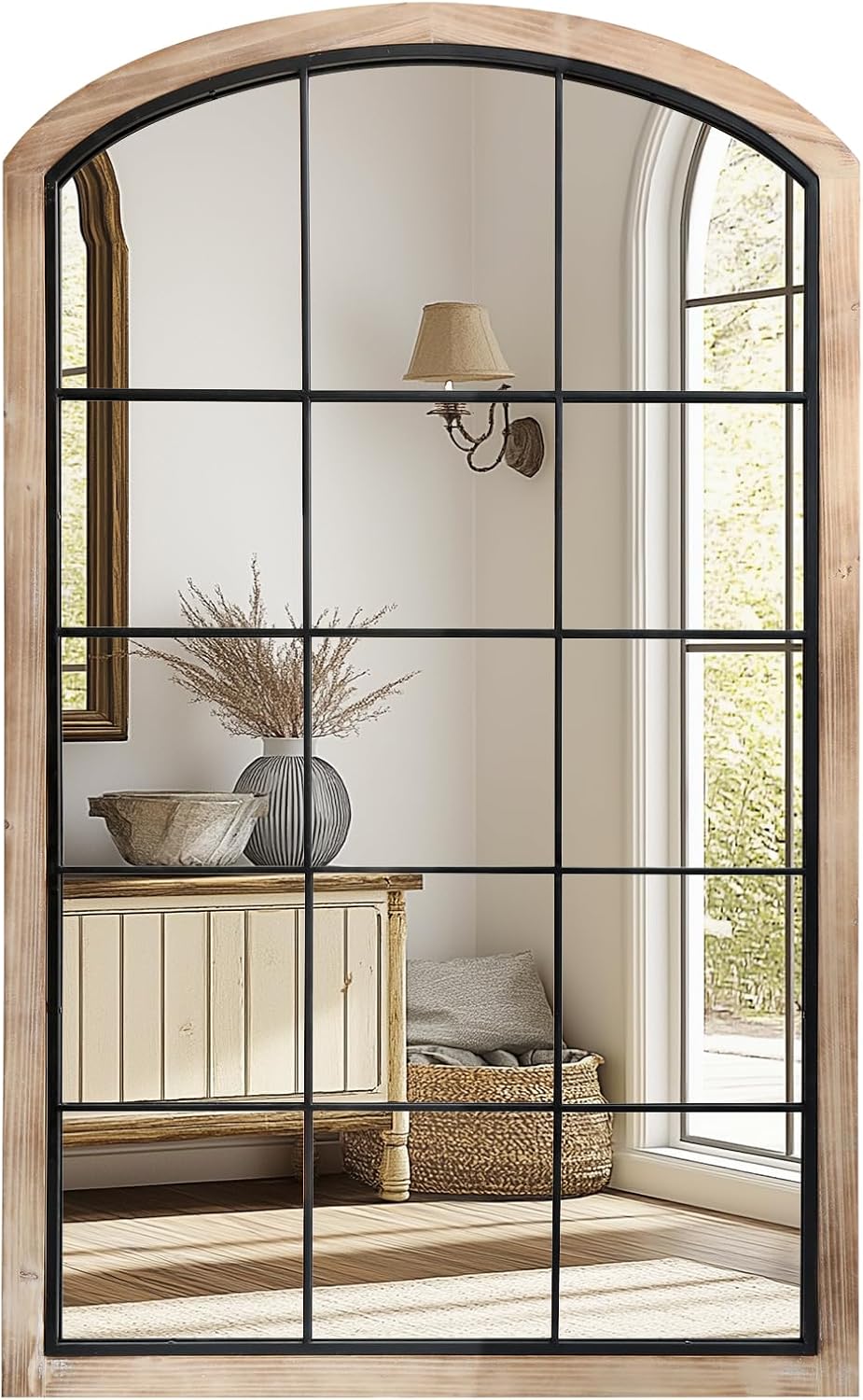 Arch Window Mirror, 30X48 Farmhouse Arch Wall Mirror, Wood Framed Rustic Mirr...