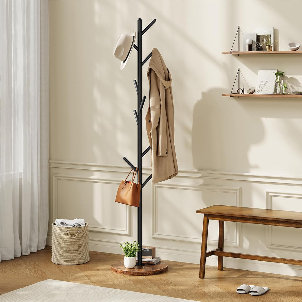 HOOBRO Coat Rack Stand with 9 Hooks, Metal Freestanding Coat Tree with Wooden...