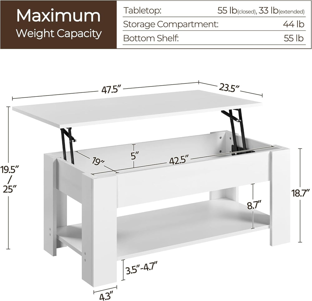 Yaheetech 47.2" Lift Top Coffee Table with Hidden Storage & Shelf, W...