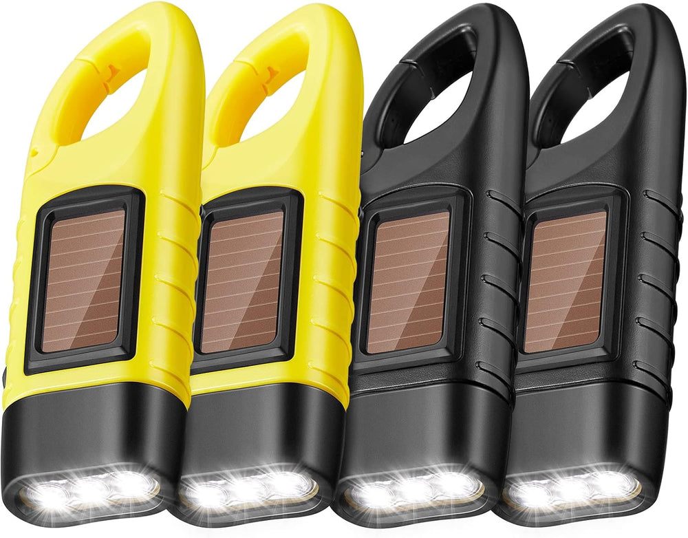 Mudder 4 Pack Hand Crank Solar Flashlight LED Emergency,Yellow, Black