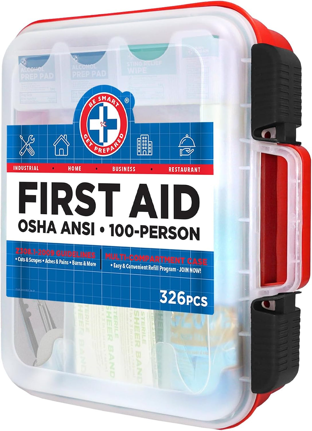 Be Smart Get Prepared 326 Pc OSHA ANSI First Aid Kit Hard Case 100 People