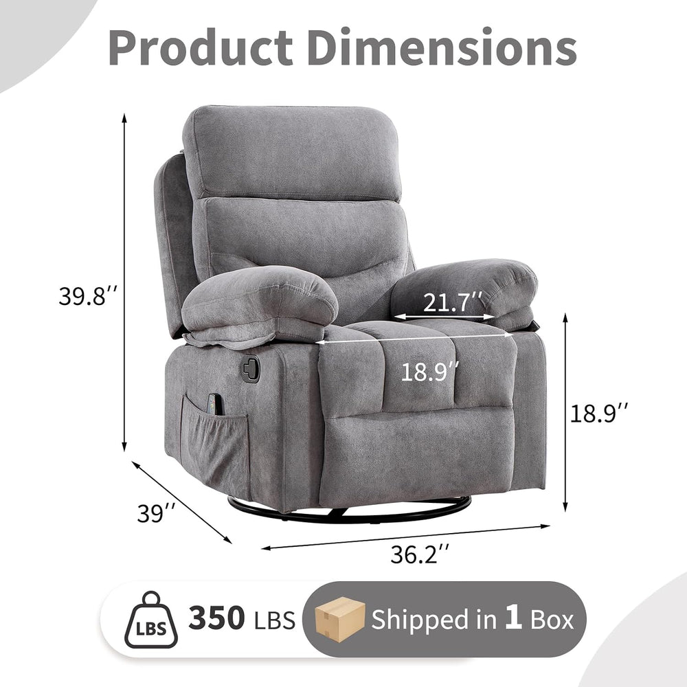 ANJ 360° Swivel Rocker Recliner Chair Set of 2 with Massage &Heating, Che...