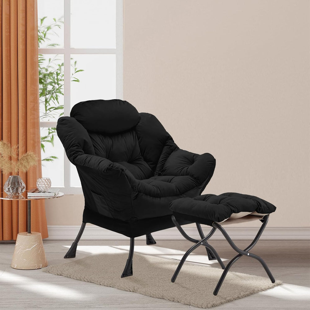 Youtanic Lazy Chair with Folding Ottoman, Accent Chair Velvet Upholstered wit...