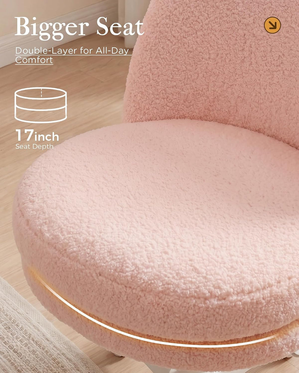 COMHOMA Vanity Chair with Wheels Velvet Tall Office Chair with Back,Armless D...