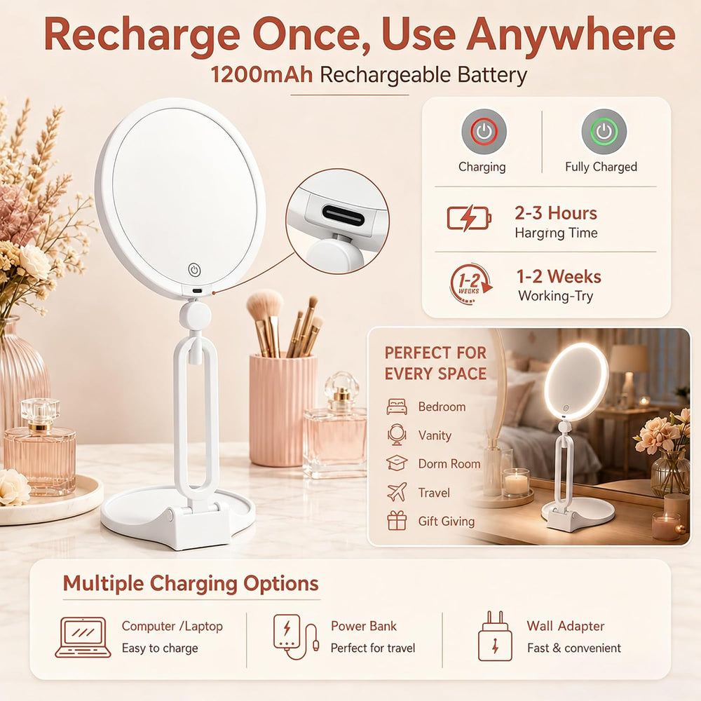 Magnifying Mirror with Light, 30X/1X, 3 Light Modes, Foldable Travel Mirror