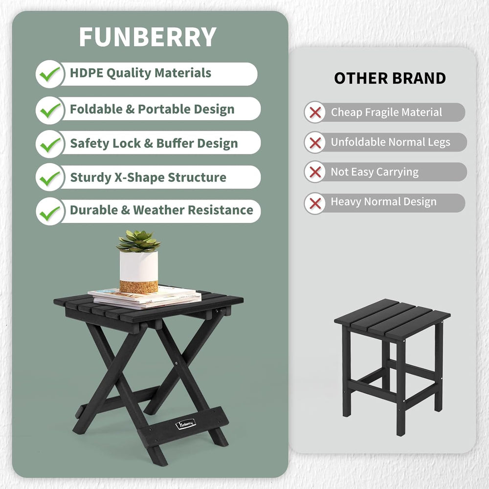 FUNBERRY Outdoor Folding Adirondack Side Table, Patio End Table