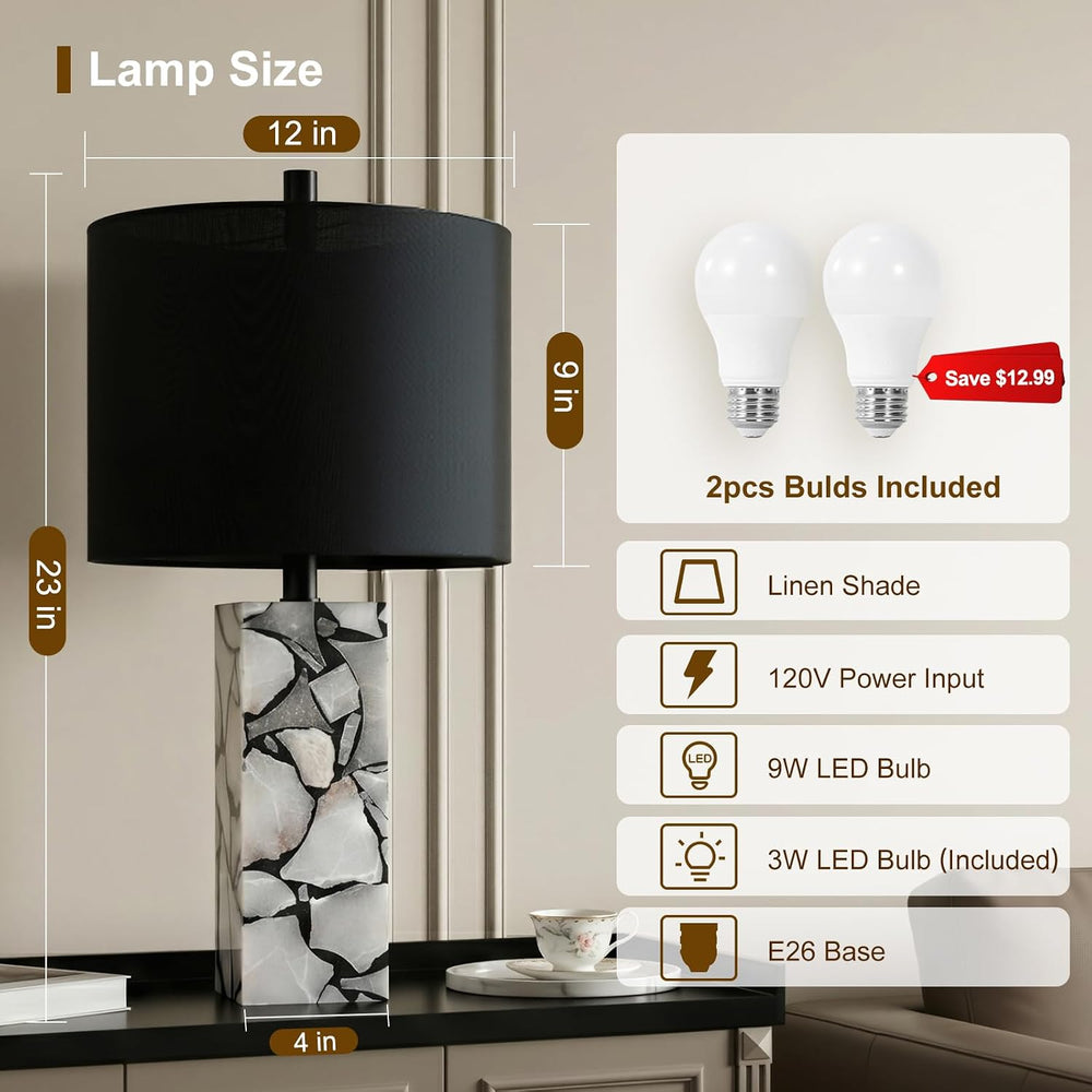 Scenekoy 23" Alabaster Table Lamps Set of 2 for Bedroom with Night Light