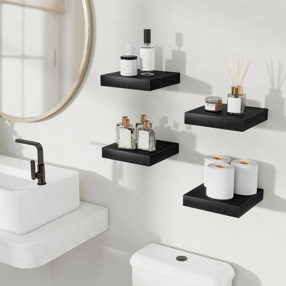 Fun Memories 8"x8" Square Floating Shelves for Wall, Black, 4-Pack
