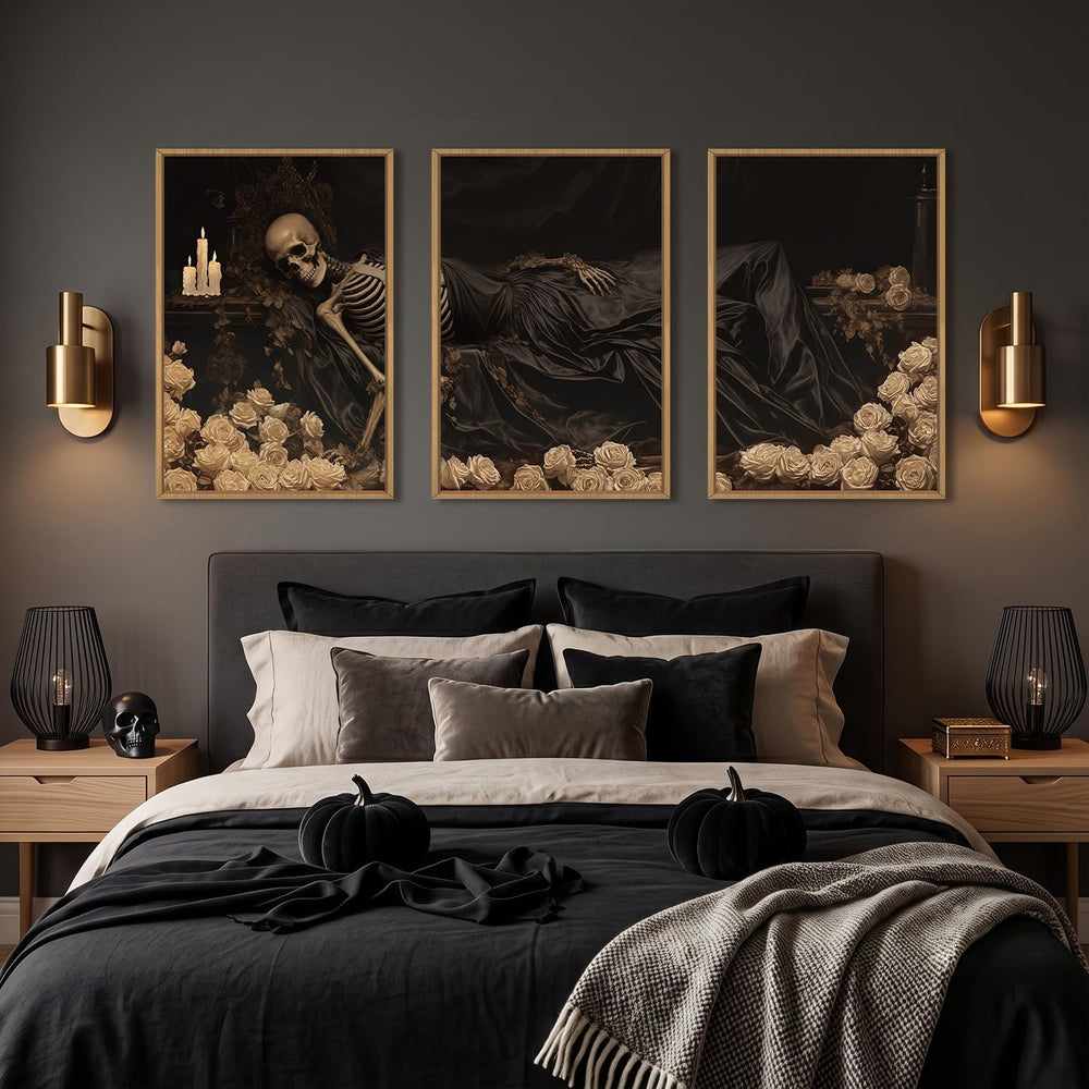 DRACIT Spooky Halloween Dark Gothic Skull Framed Canvas Wall Art-24"x36&...