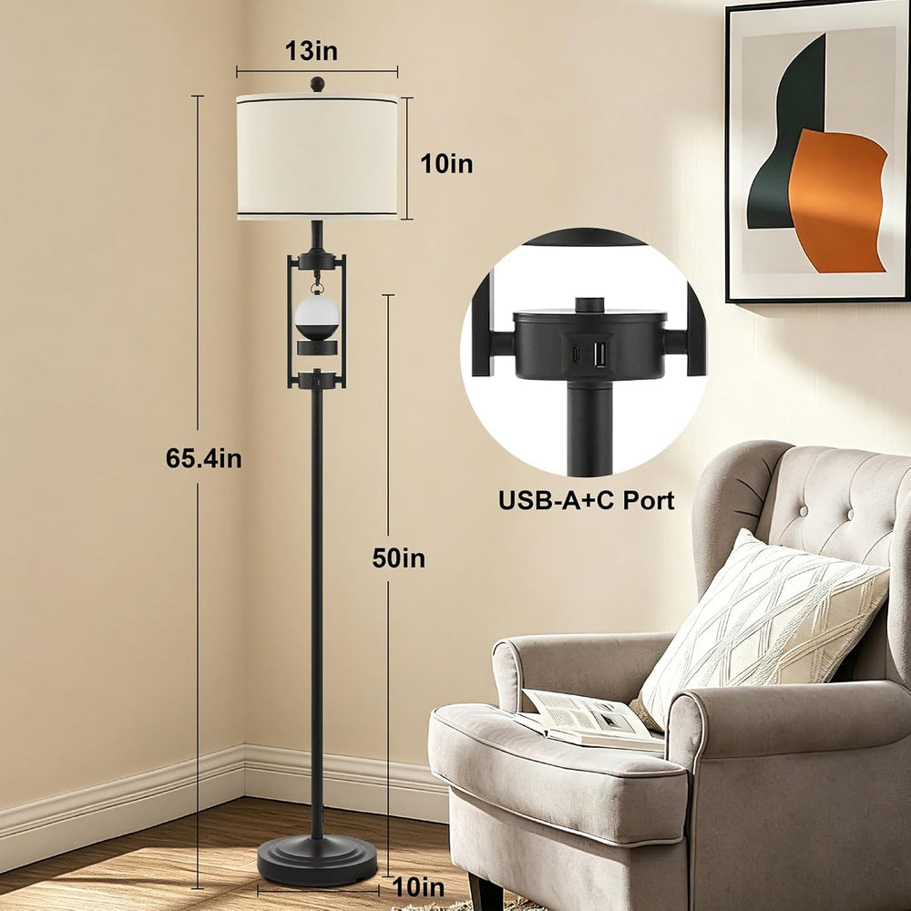 65'' Floor Lamp with Portable Nightlight, Standing Lamp with USB C+A ...