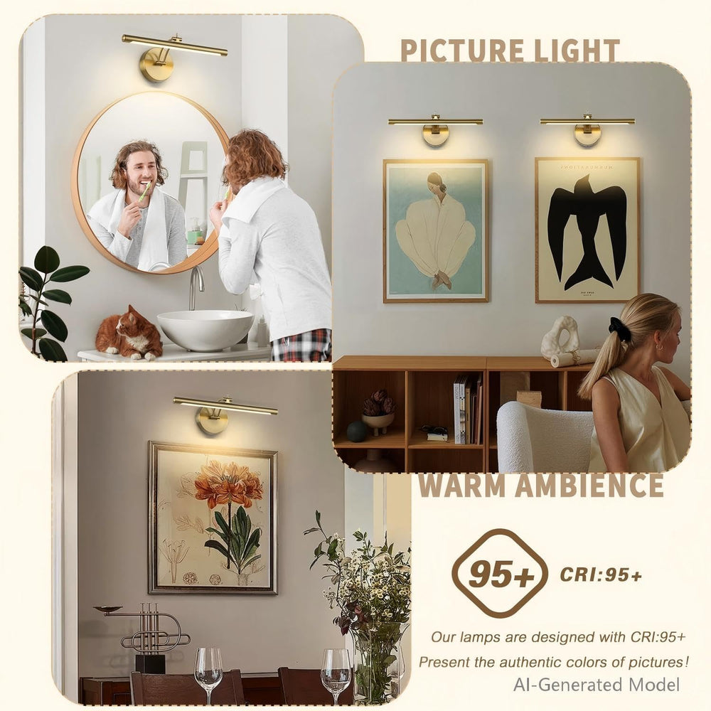 Picture Light Dimmable Hard Wired 15.75 Inch Adjustable Swing Arm Brass Wall ...
