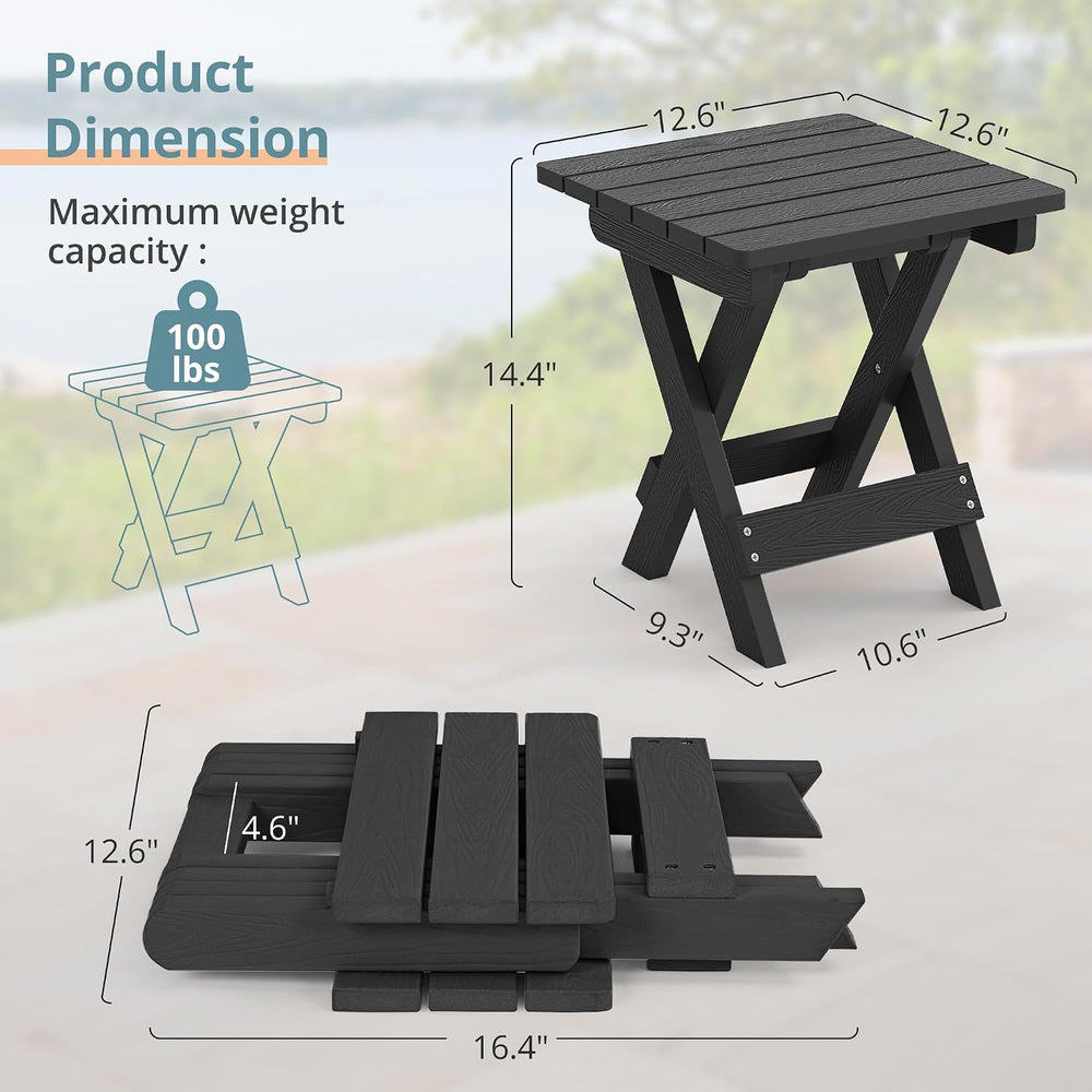 LUE BONA Small Outdoor Folding Side Table HDPS 14 Inch Height, Black
