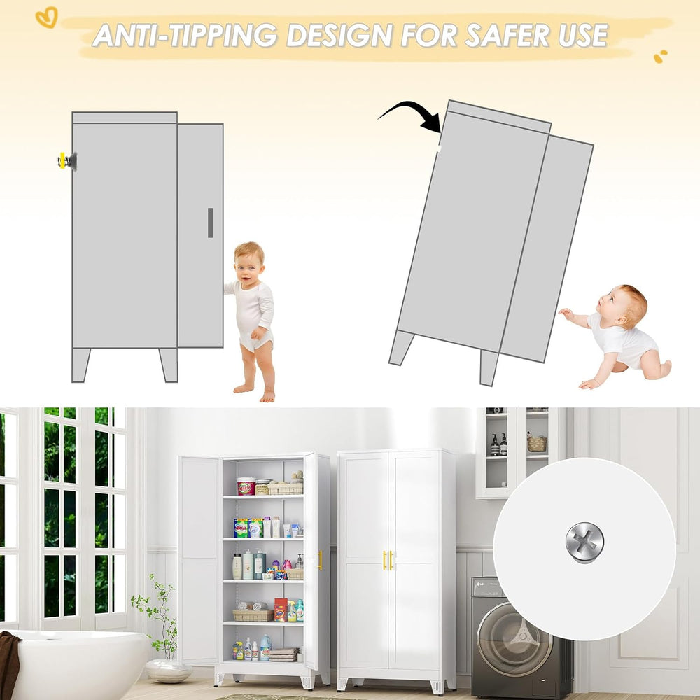 GAIOUS 71" Tall Metal Storage Cabinet with 2 Doors and 4 Adjustable Shelves