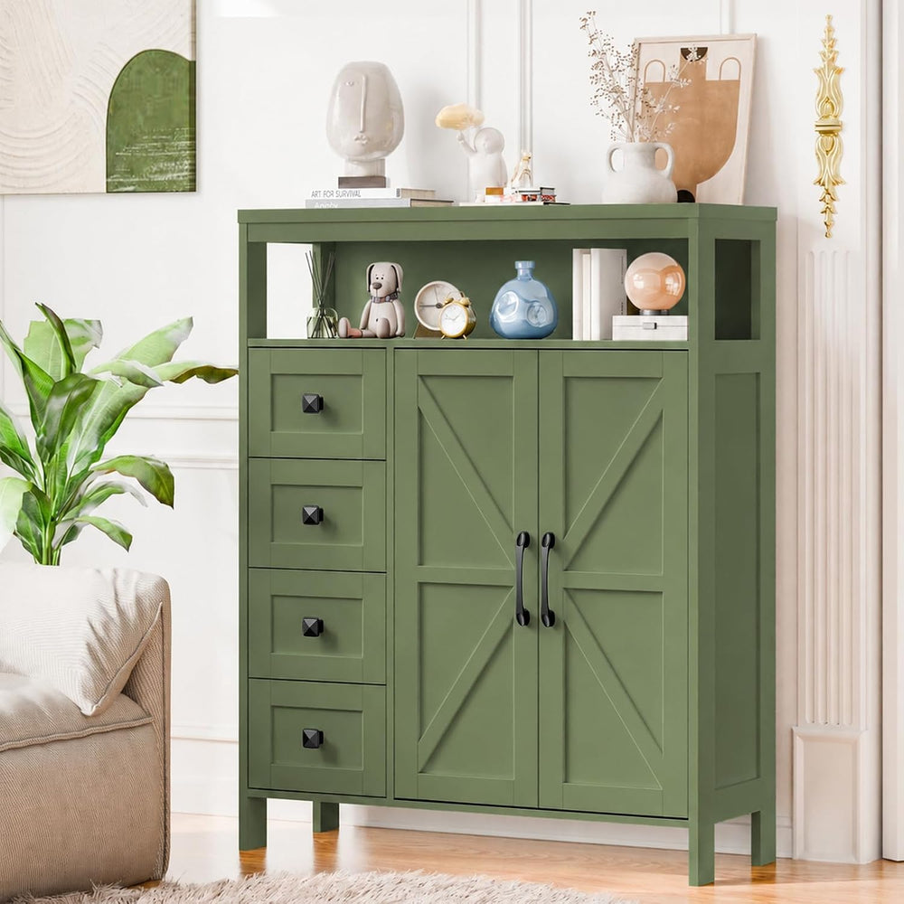 Befrases Farmhouse Storage Cabinet with 2 Doors and 4 Drawers, Green