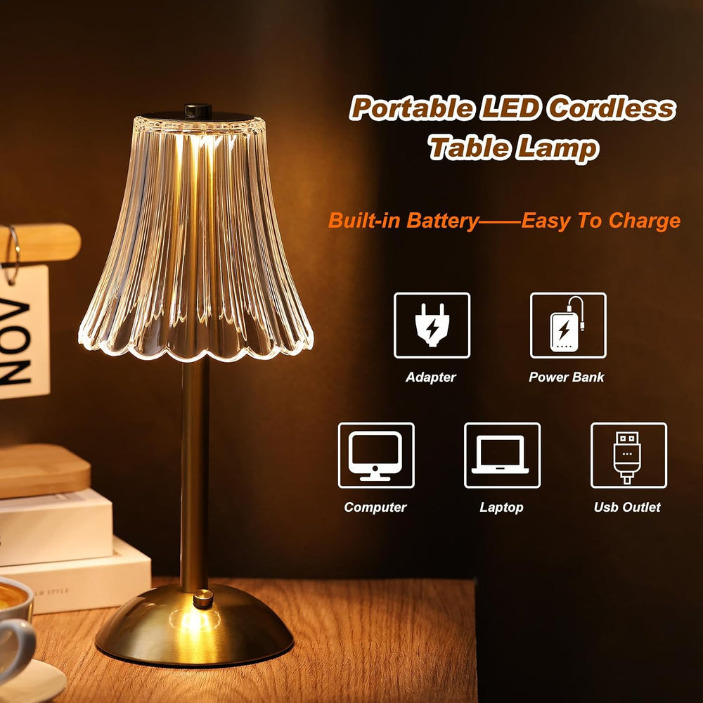 Liliful 2 Pcs Cordless Table Lamp LED Touch, Gold, Rose Style