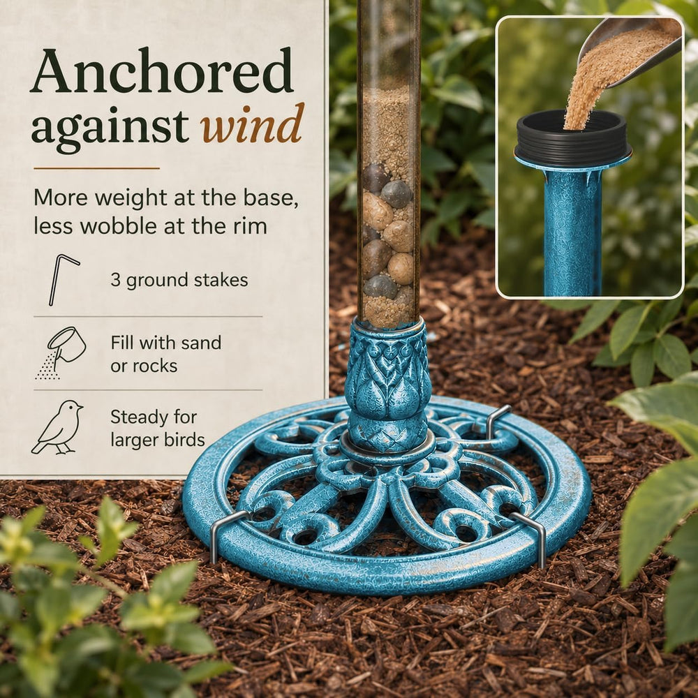 Backyard Expressions Blue Bird Bath for Outside, 28 in Pedestal Birdbath