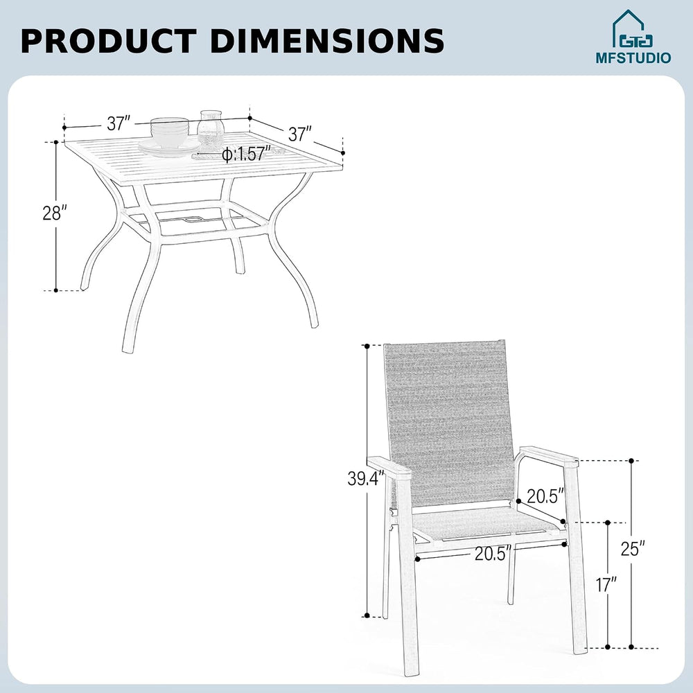 MFSTUDIO 5 Piece Outdoor Dining Set, Metal Table & Aluminum Chairs, Beige
