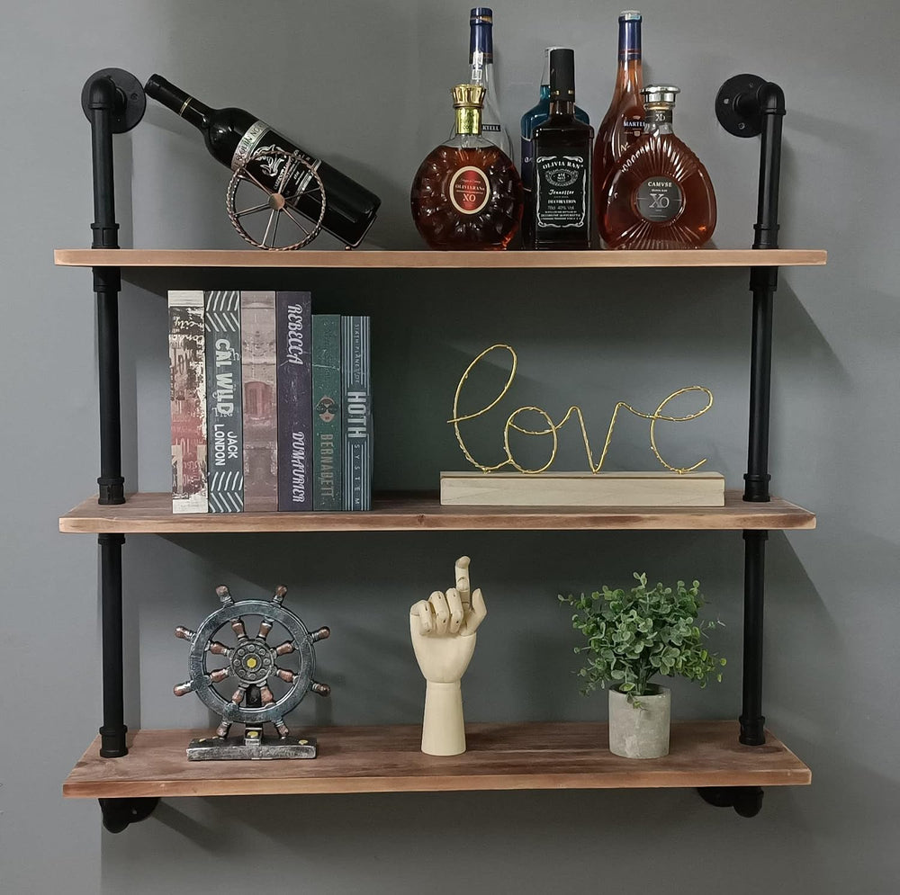 HDDFER Pipe Shelves Industrial Pipe Shelving Shelves Real Wood Industrial Flo...