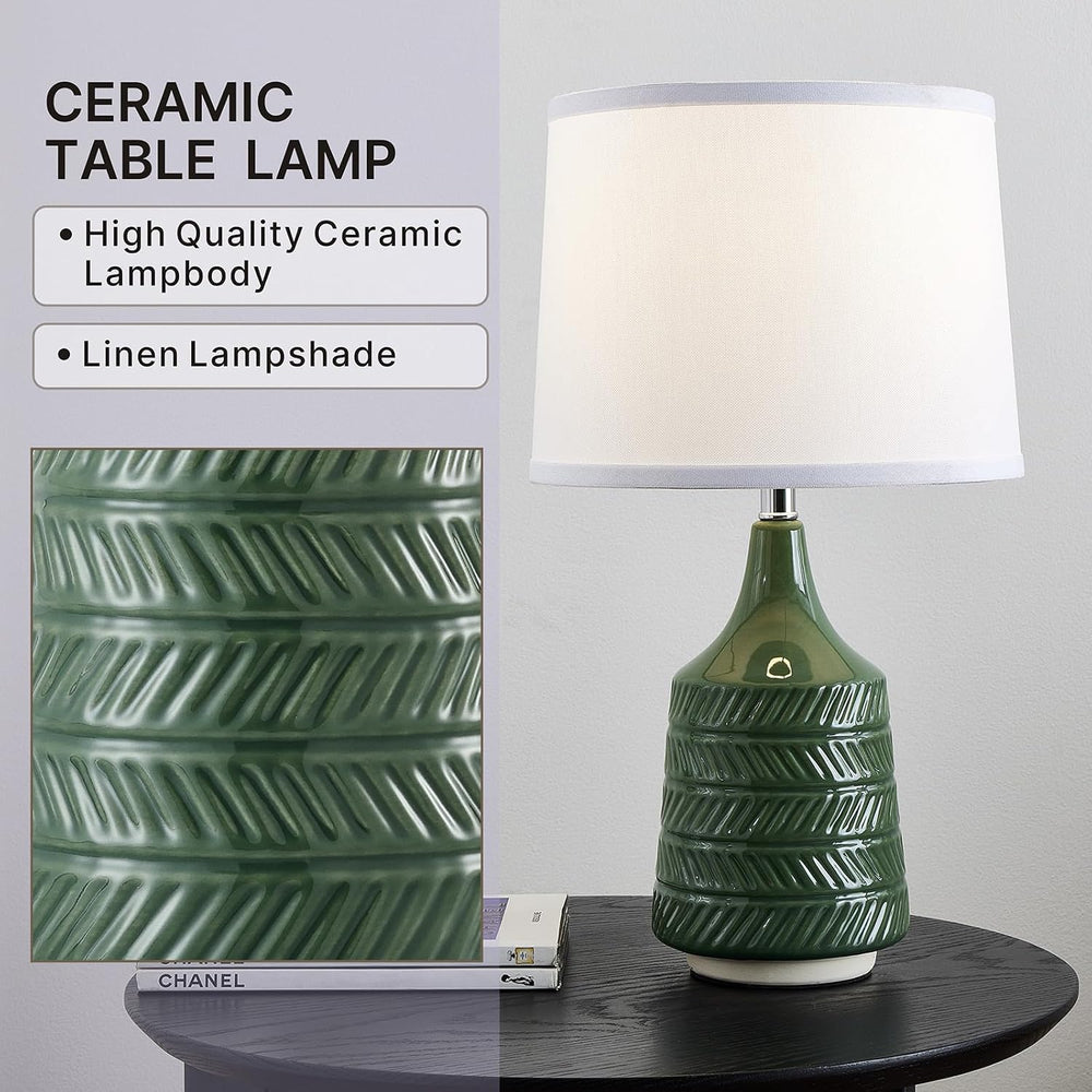 Green Ceramic Table Lamps Set of 2, 18.5" Modern Bedside Lamps for Night...