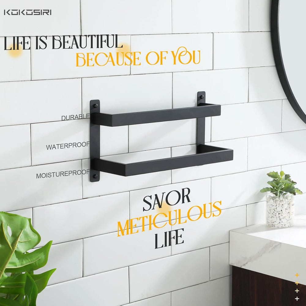 KOKOSIRI Towel Bars Black Bath Towel Holders 16 Inches Bathroom 2-Tiers Ladde...