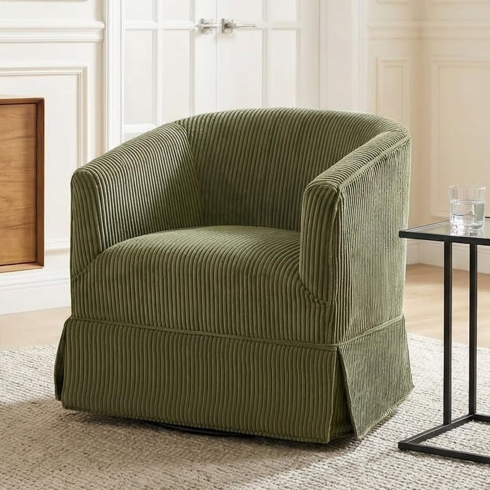 Swivel Accent Chair, Barrel Chair with Skirted Base, Green