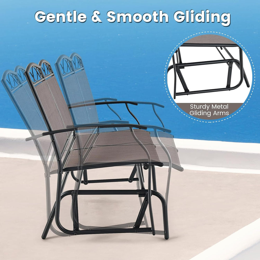 Tangkula 2 Pcs Patio Glider Conversation Set, Outdoor Gliding Loveseat w/Temp...