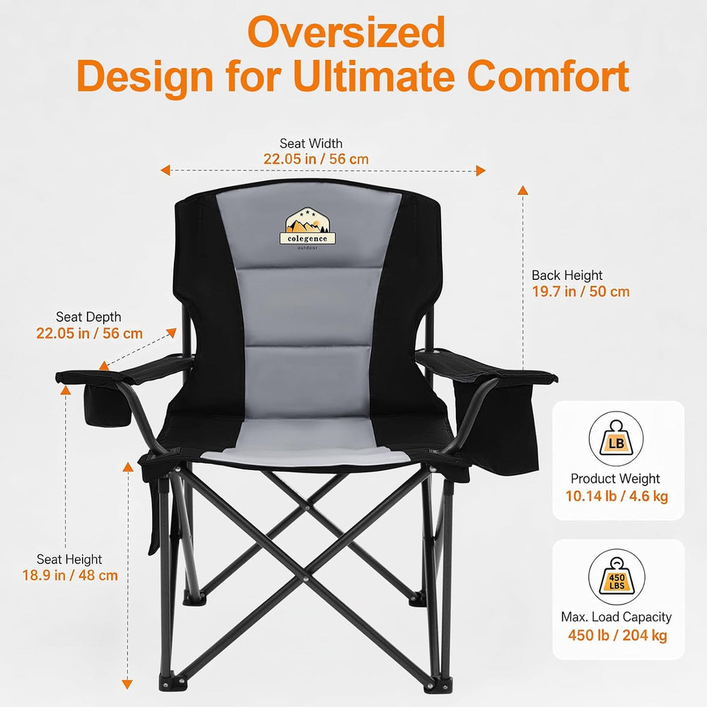 Colegence Oversized Heavy Duty Camping Chair for Adults, 450 lb, Black