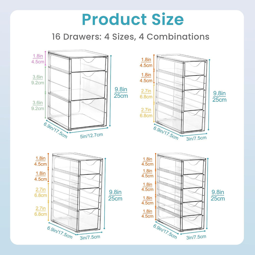 Vtopmart 4 Set Acrylic Desk Organizer with 16 Drawers for Office, Makeup
