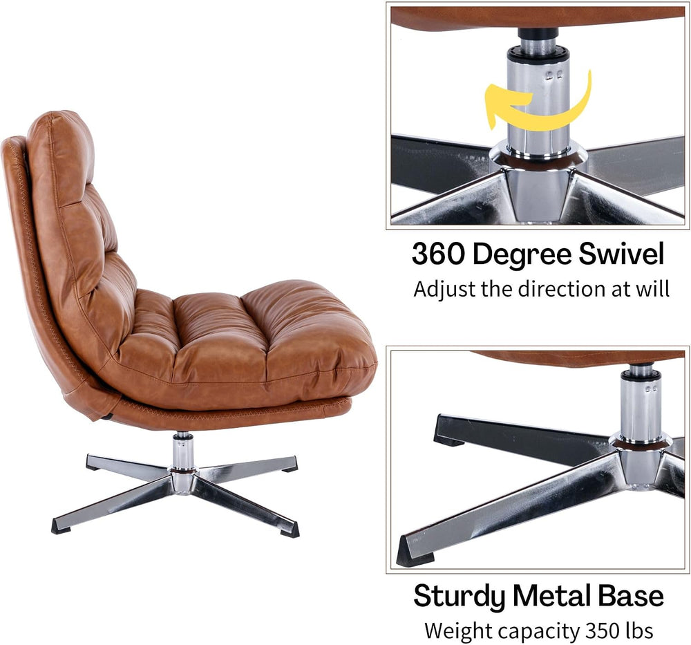 BESTANO Swivel Accent Chair with Ottoman, Mid Century Modern Faux Leather Lou...