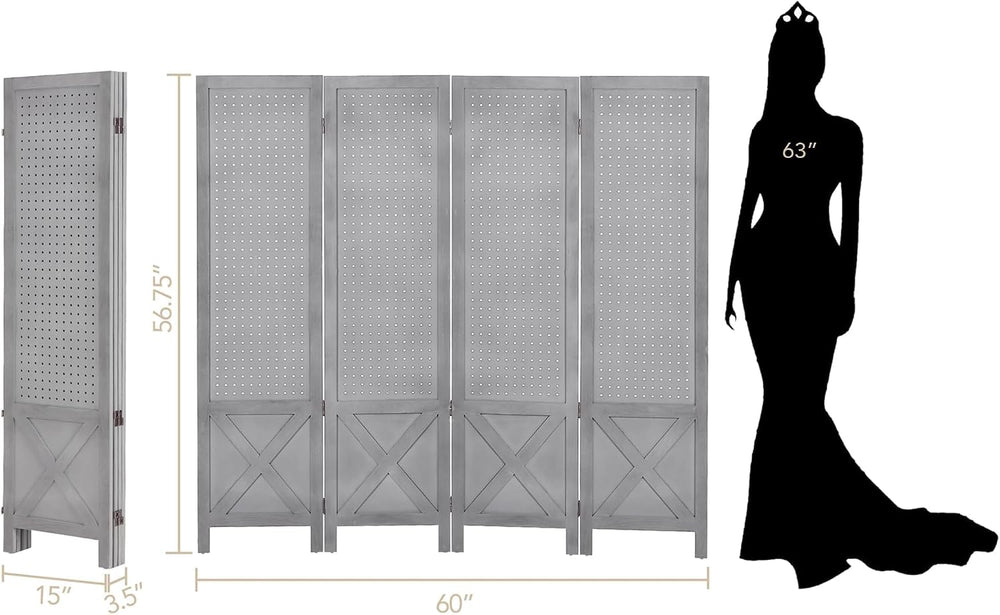 Wnutrees 4 Panel Pegboard Display,5 Ft Folding Privacy Screen Room Divider