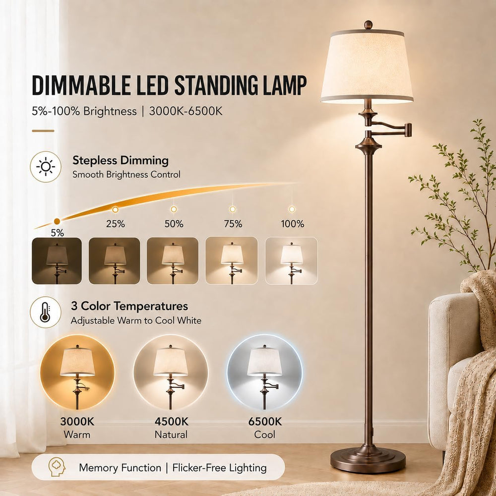 Wio-Mio Vintage Floor Lamp, 350° Adjustable Swing Arm for Living Room