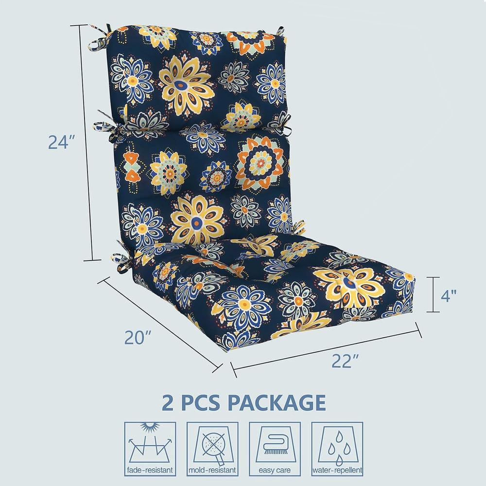 LVTXIII 2 Pack Outdoor High Back Cushions, 22" W x 20" D Tufted Sea...