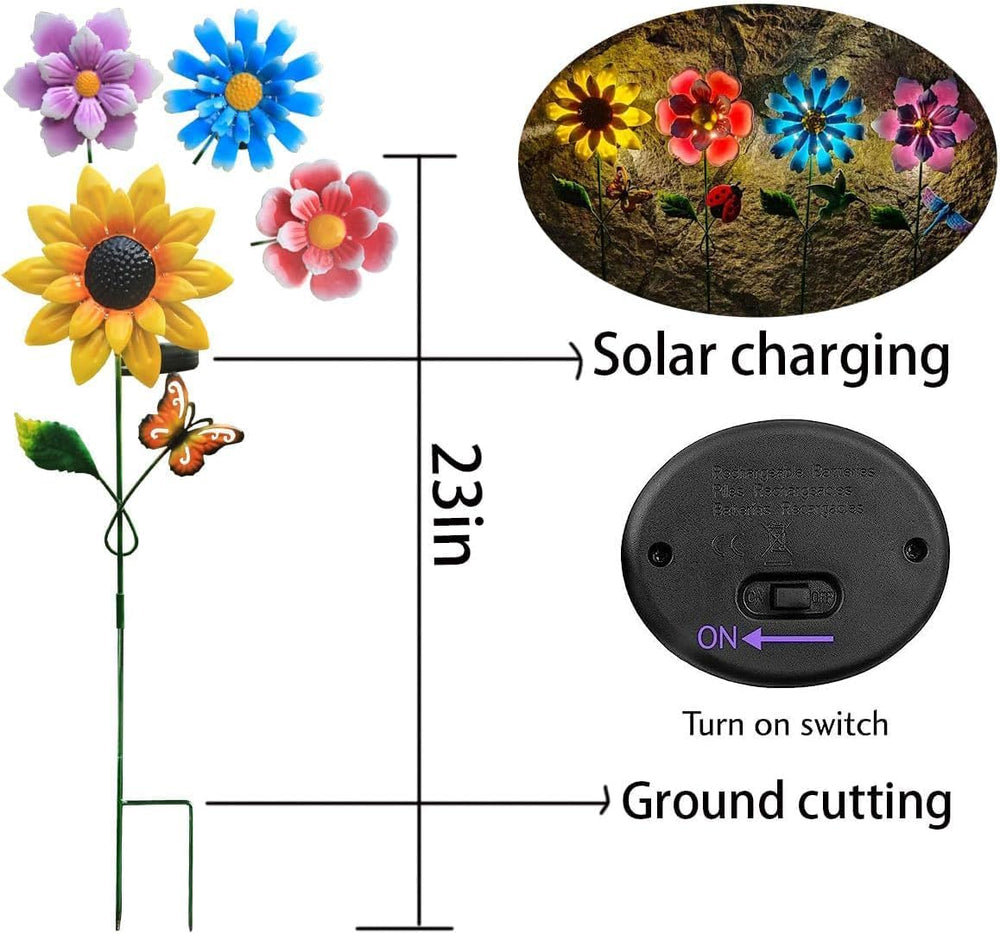 4 Pack Outdoor Solar Lights,Outdoor Waterproof Metal Art Stick Flowers,Garden...