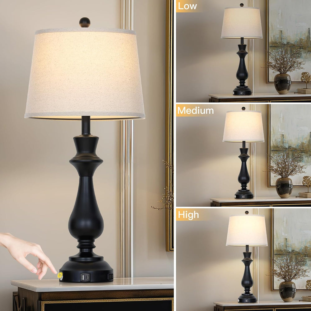 Modern Black Table Lamps Set of 2 for Living Room,30" Tall Bedside Lamp ...