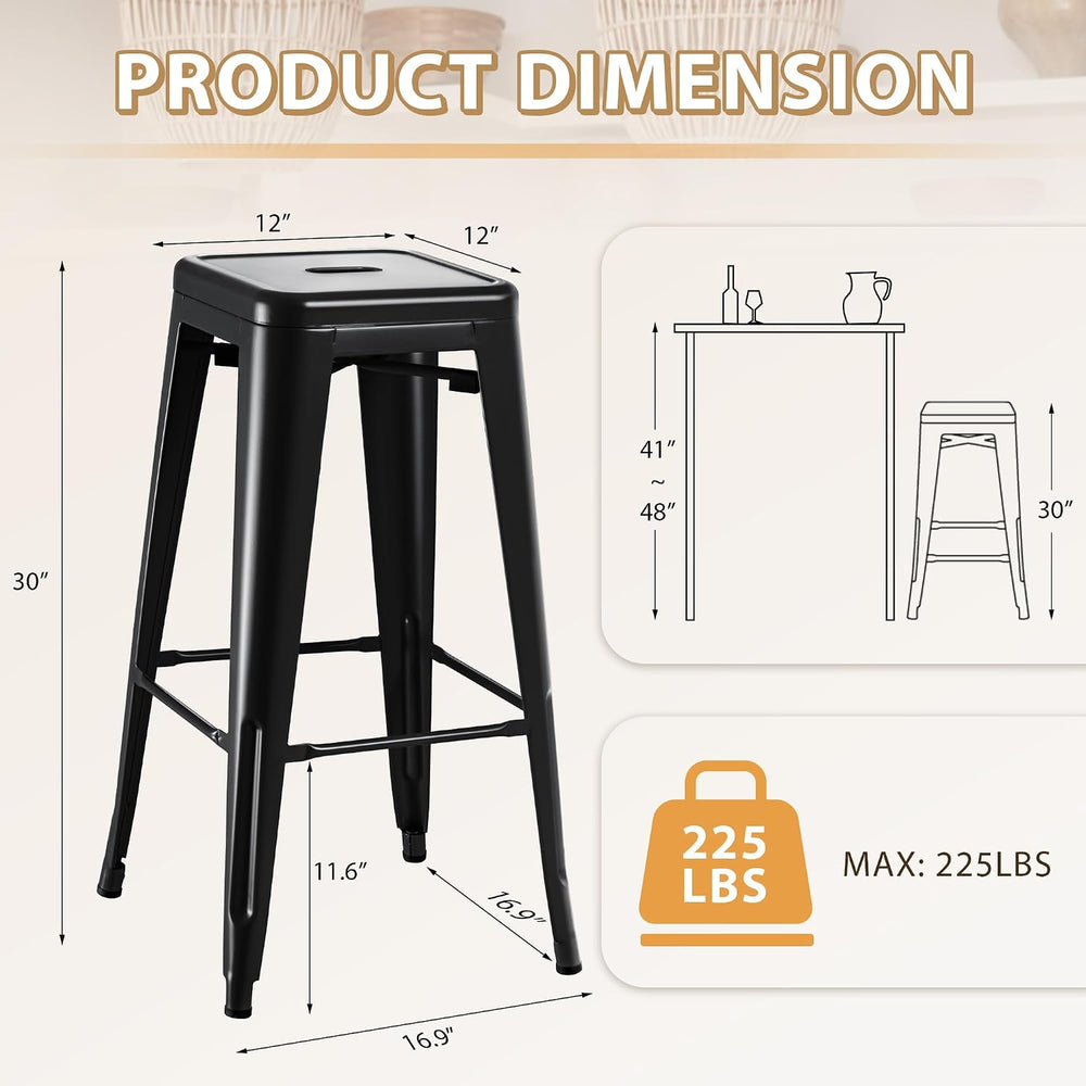 Furmax 30'' Metal Bar Stools Set of 4, Stackable for Indoor Outdoor, ...