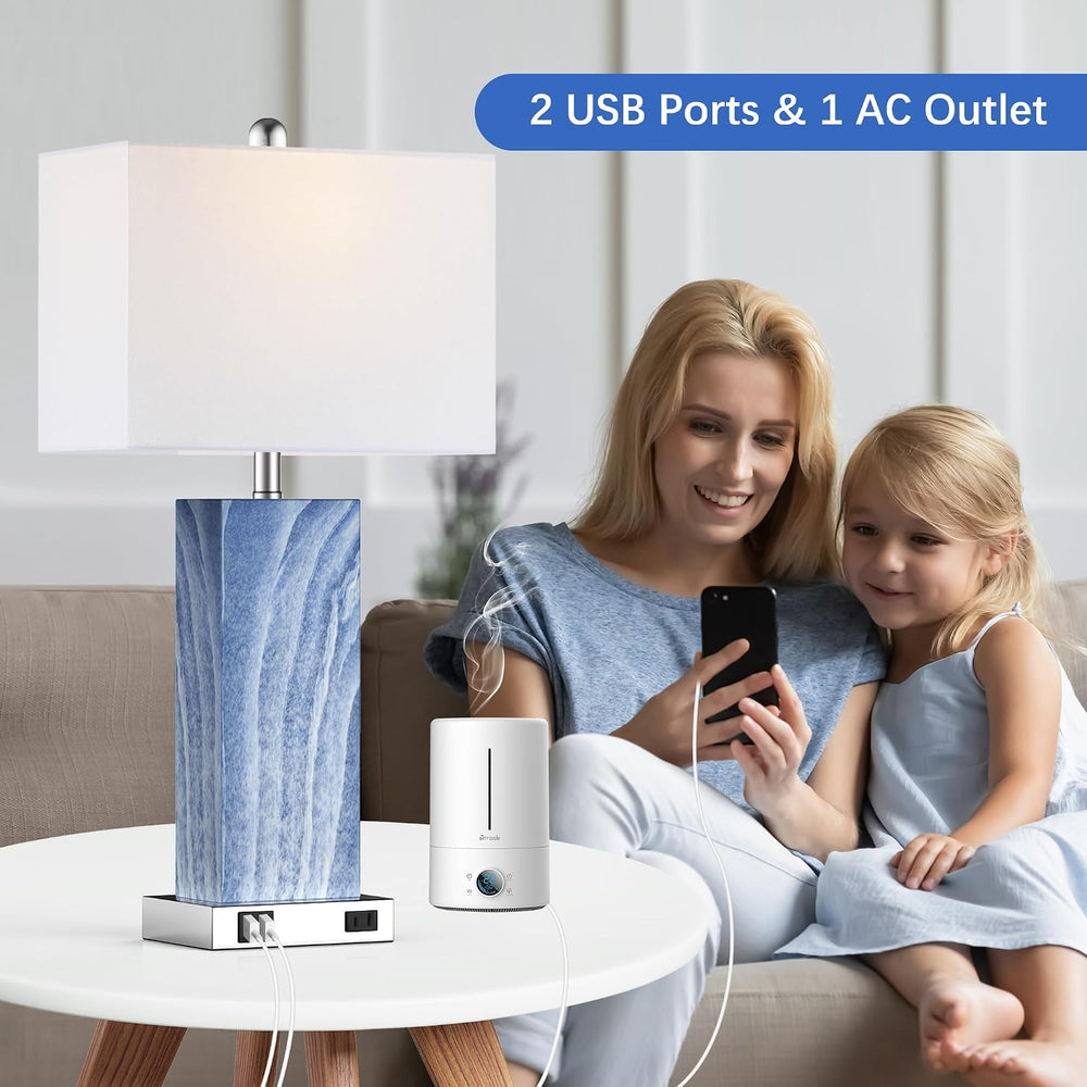 Touch Control Table Lamps with White Fabric Shade Set of 2, 3-Way Dimmable Mo...