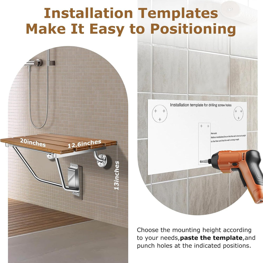 20" Wall Mounted Folding Shower Seat Stainless Steel Frame Space Saving
