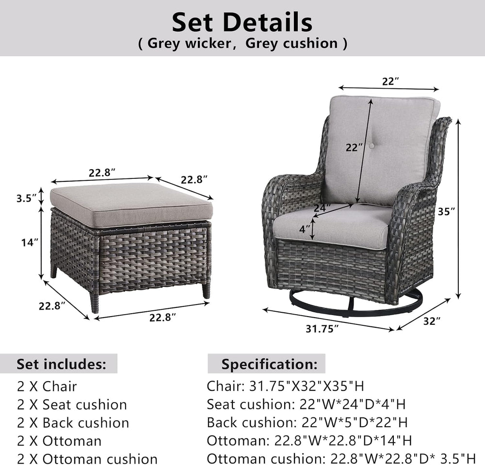 Belord Outdoor Swivel Chairs Set of 2,Patio Wicker Rocker Chairs with Ottoman...