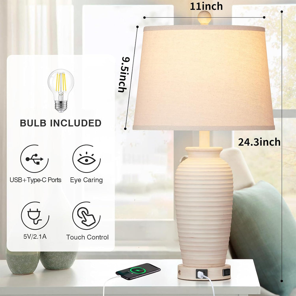 CINSARY 24.3" Farmhouse Jar Table Lamps Set of 2, 3 Way Touch Control Ru...