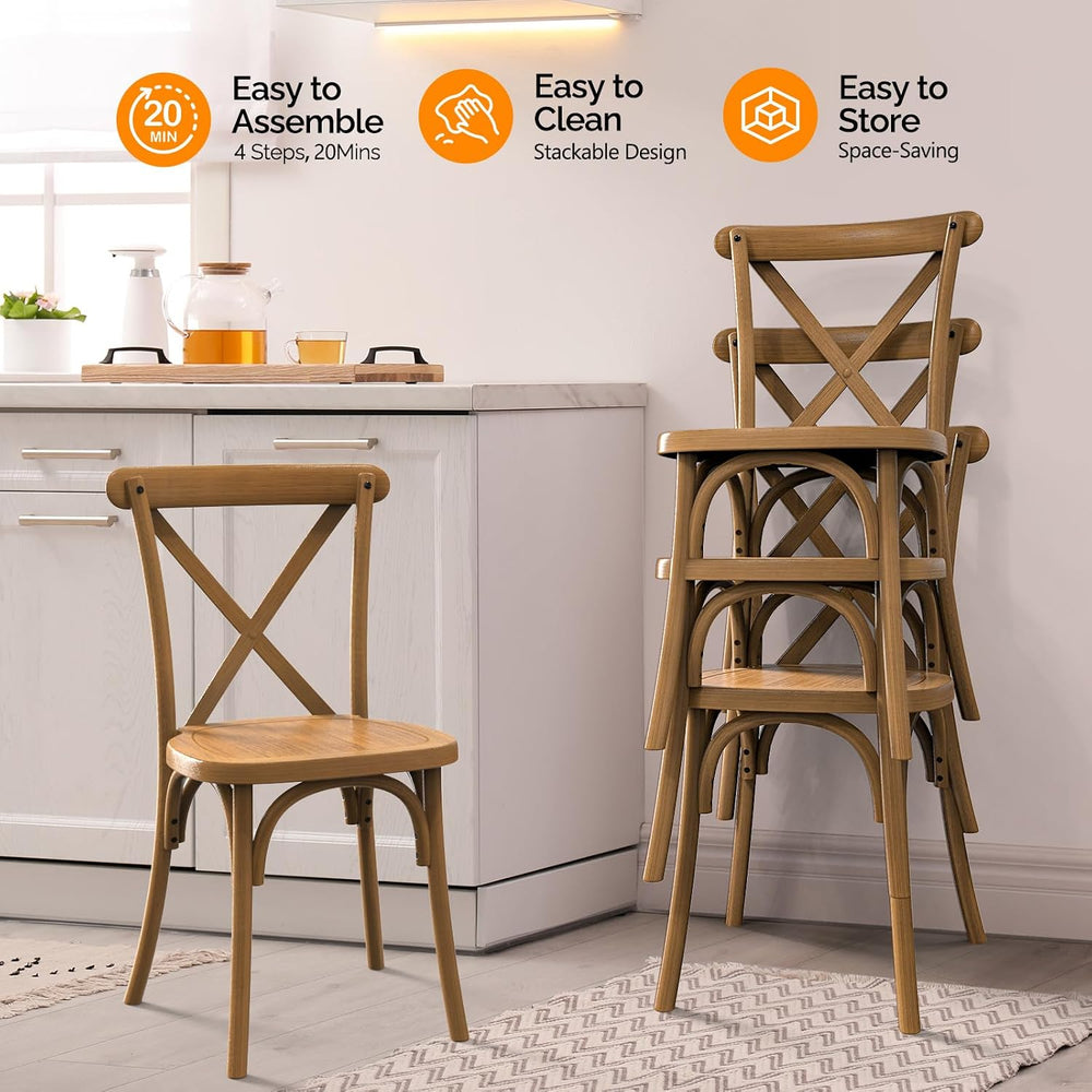 VINGLI Plastic Outdoor Dining Chairs Set of 4, Stackable Patio Farmhouse Brow...